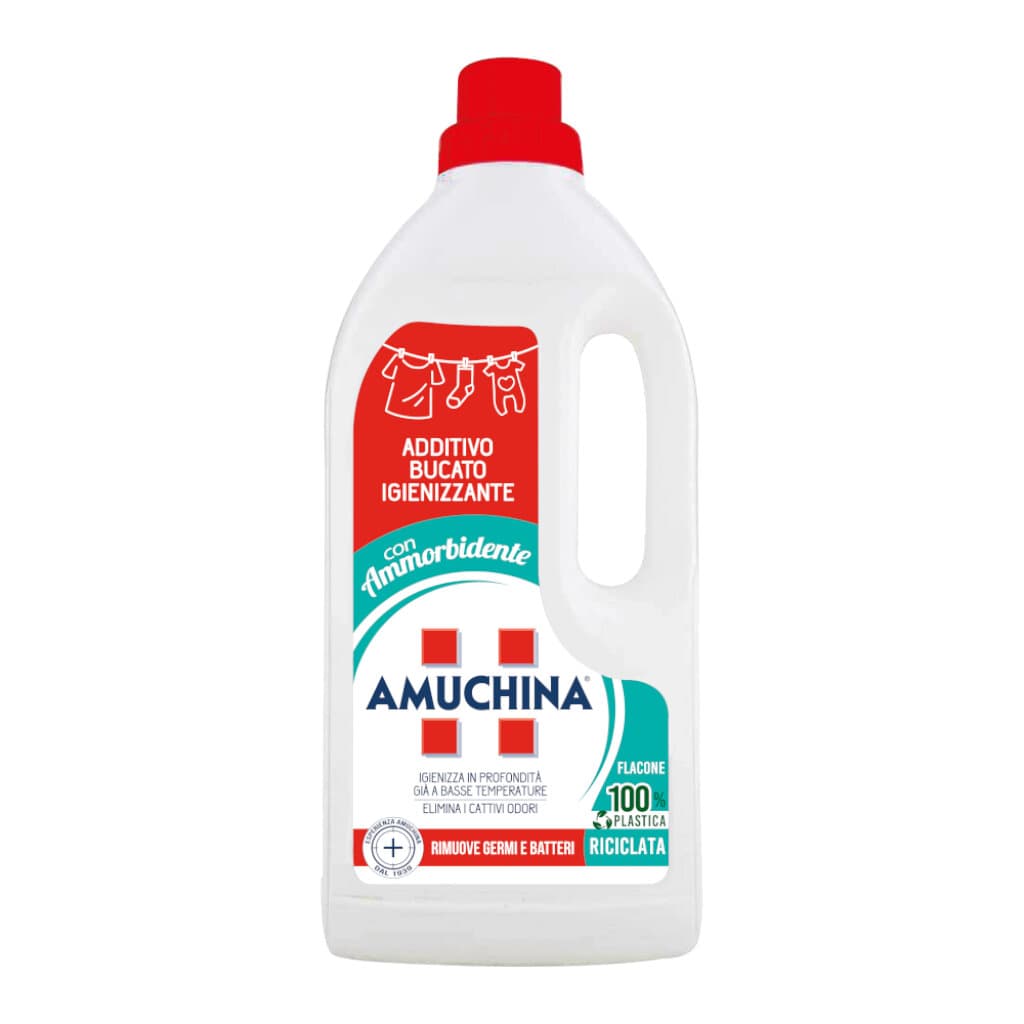Amuchina Additivo Liquido Igienizzante в опаковка, показваща предната страна с основна информация.