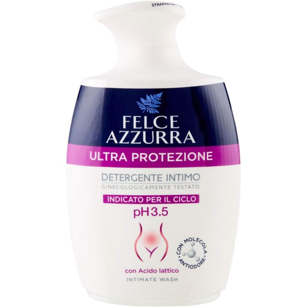 Felce Azzurra Intimo Ultra Protezione – Интимен душ-гел с pH 5, 250 мл – Предна част на опаковката.