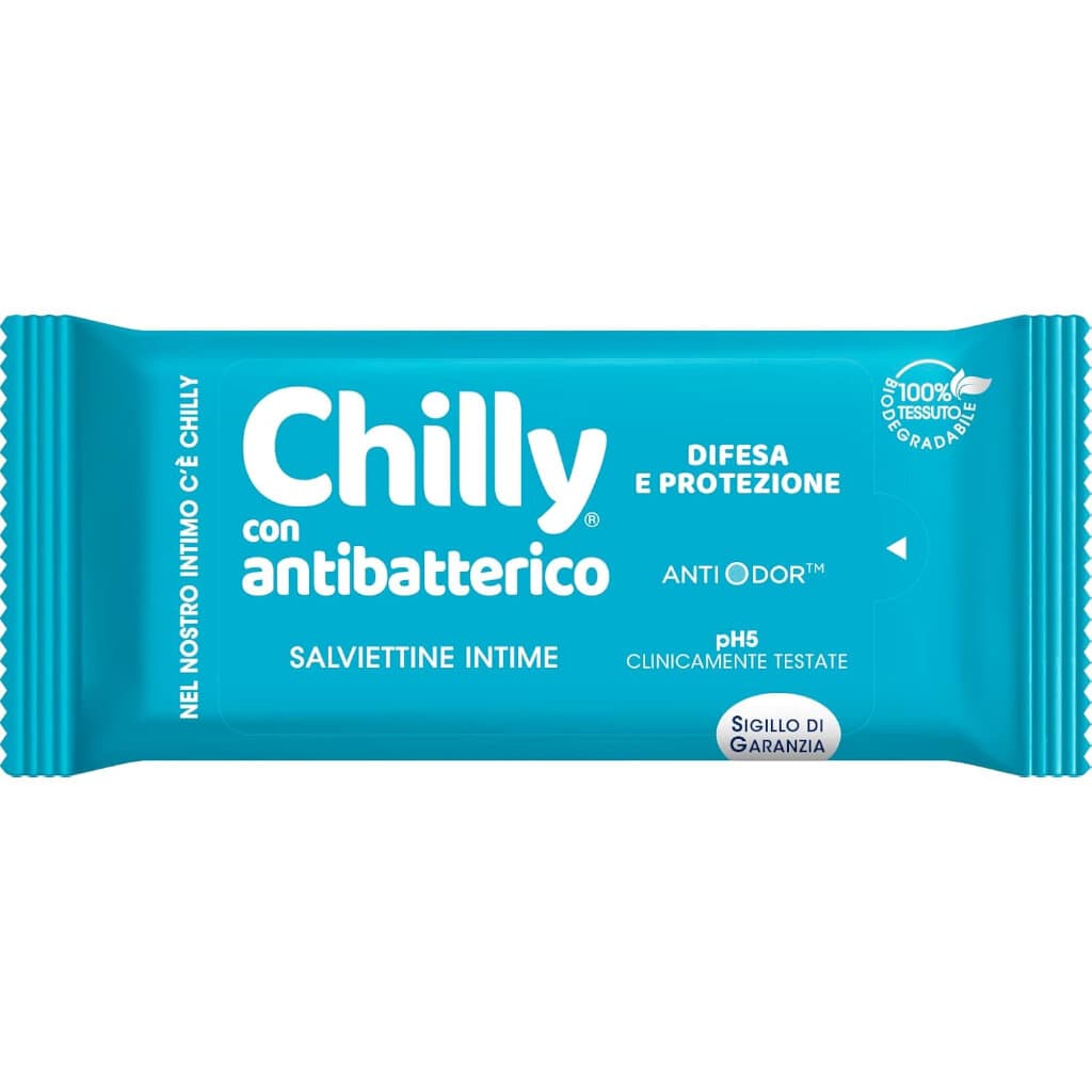 "Chilly Интимни кърпички с антибактериално действие – опаковка 12 броя, предна страна"