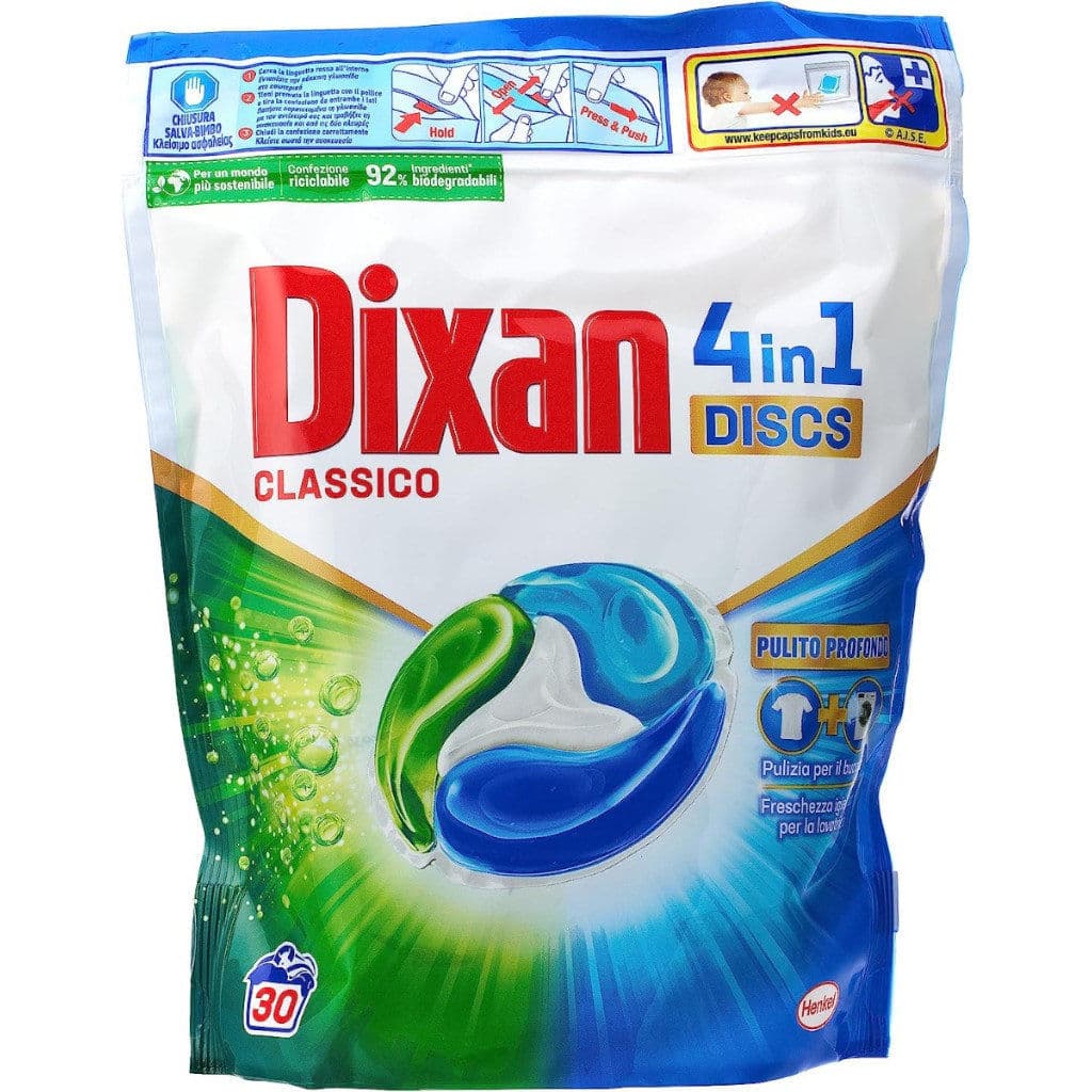 Опаковка на Dixan Discs Classico с лого и основна информация.