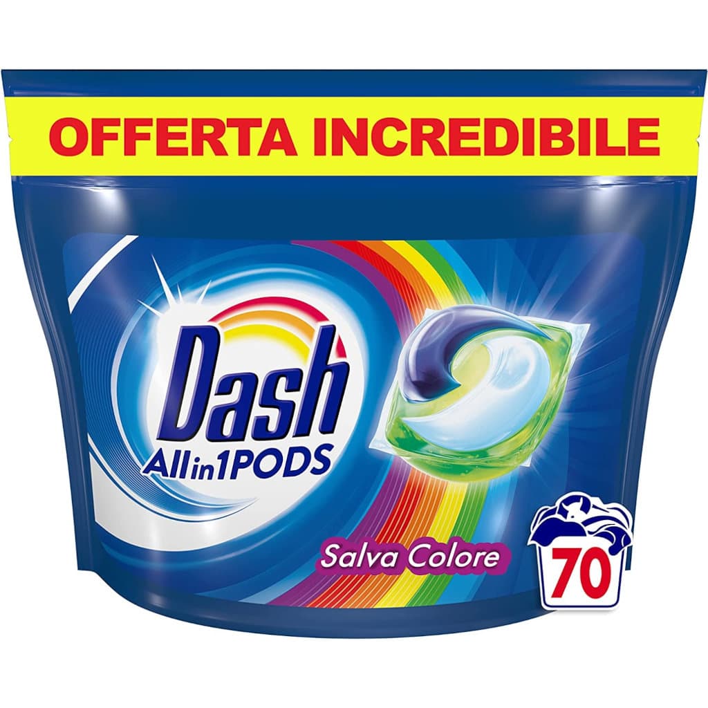 Dash Detersivo Lavatrice Mantiene i Colori - опаковка с 70 капсули, показваща предната страна с основна информация.