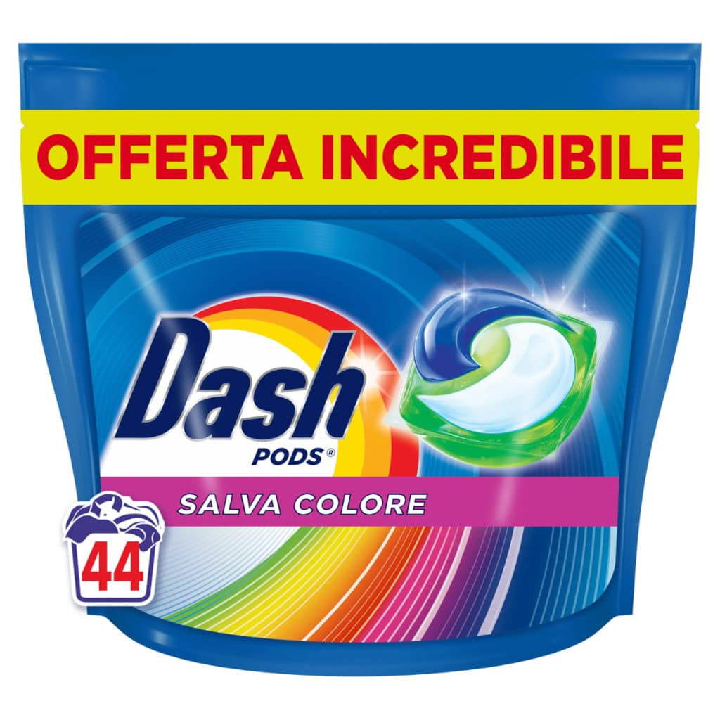 Dash Detersivo Lavatrice Capsule Mantiene i Colori - опаковка с 44 капсули, показваща предната страна с основна информация.