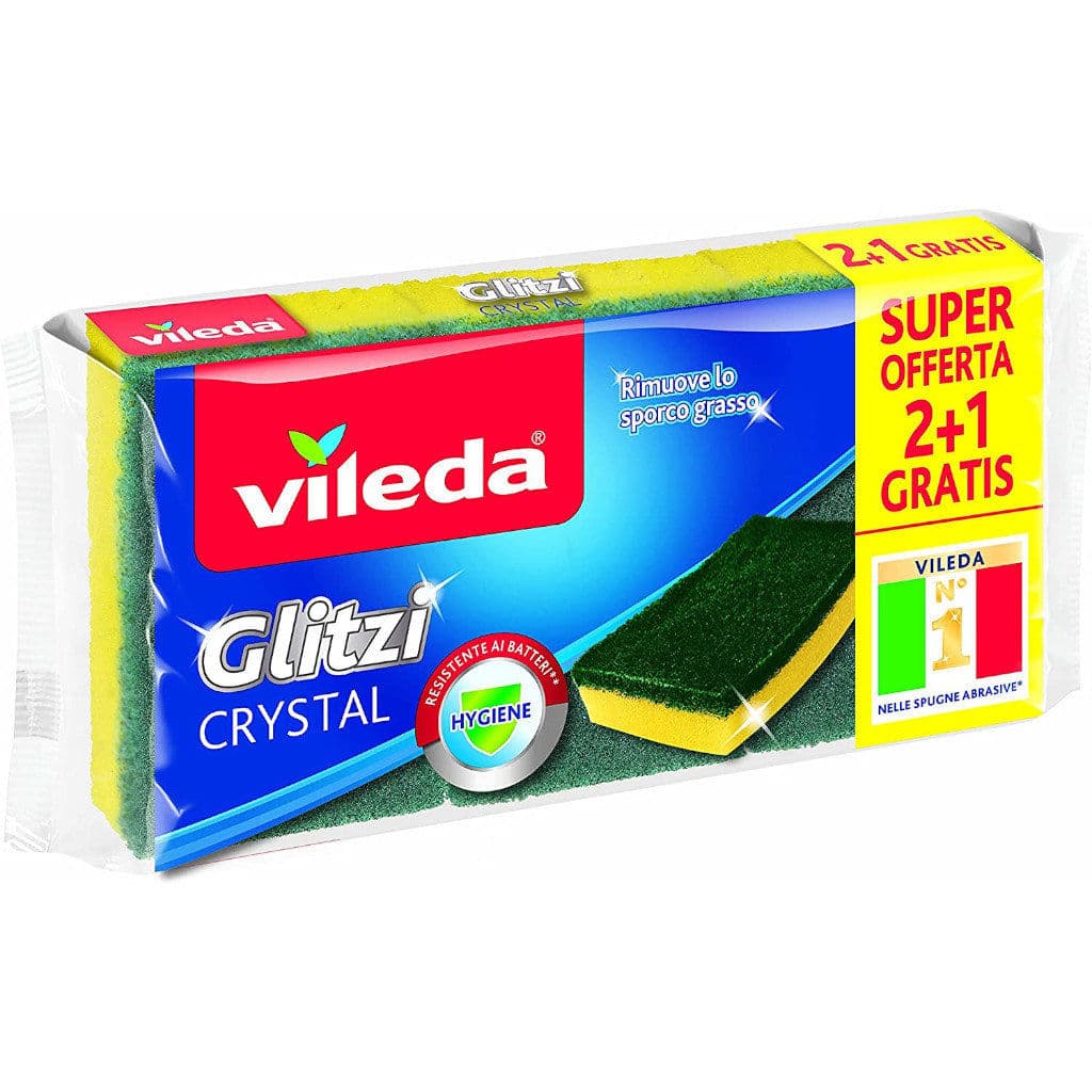 Опаковка на Vileda Glitzi Crystal 2+1 с основни инструкции и лого.