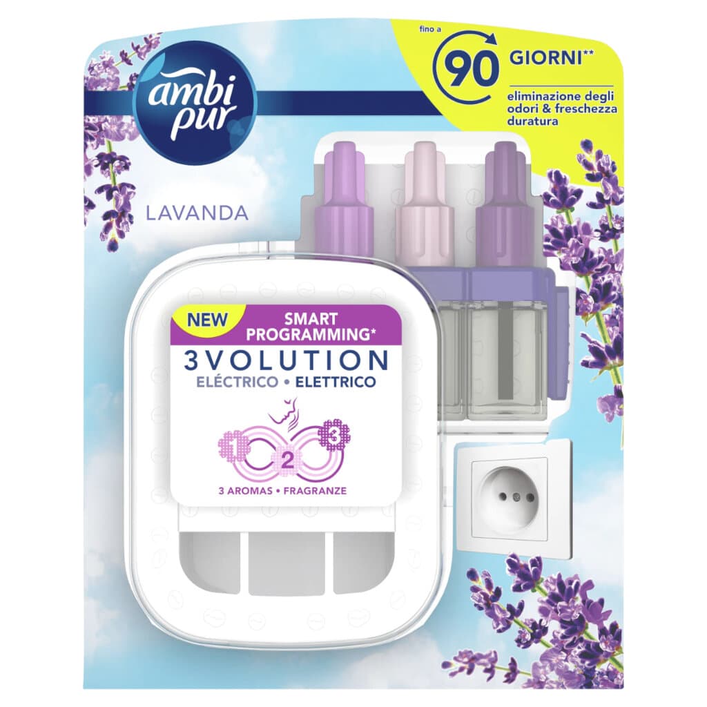 Ambi Pur Diffusore Elettrico 3Volution Lavanda в опаковка, електрически дифузер с аромат на лавандула.