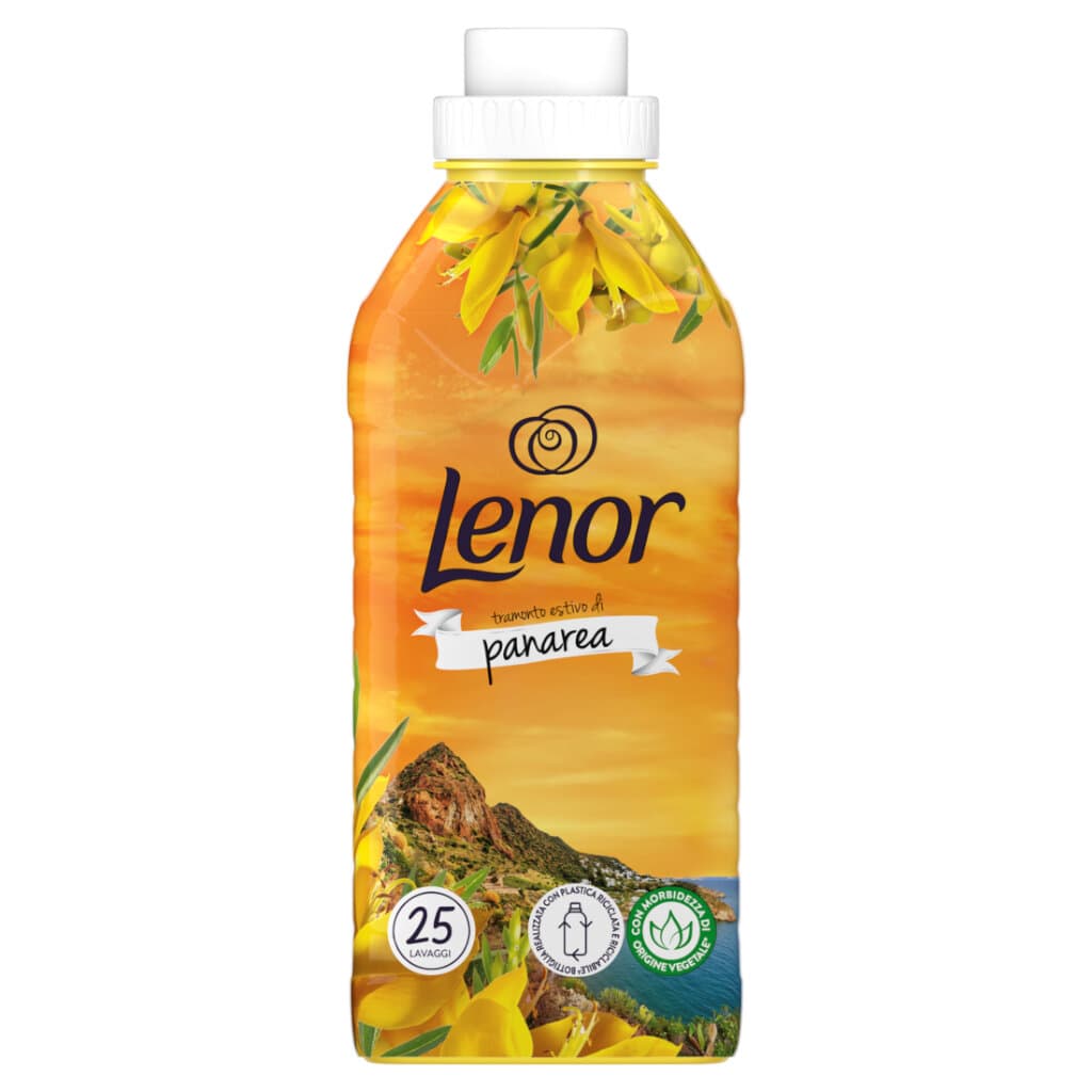 Lenor Ammorbidente Concentrato Elisir Sogno di Panarea – 25 пранета, 575 мл – Предна страна на бутилката с информация за продукта.