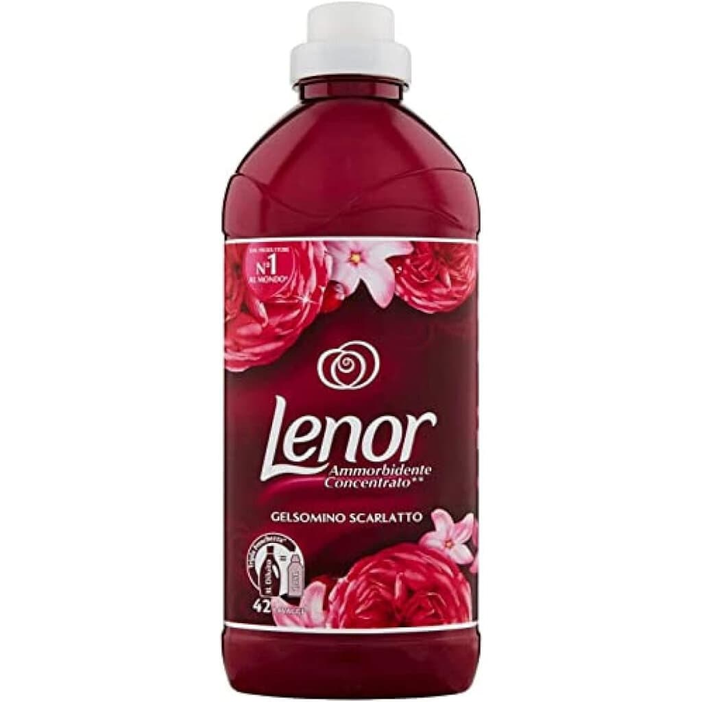 Lenor Ammorbidente Concentrato – Gelsomino Scarlatto e Rose de Mai, предна част на продукта.