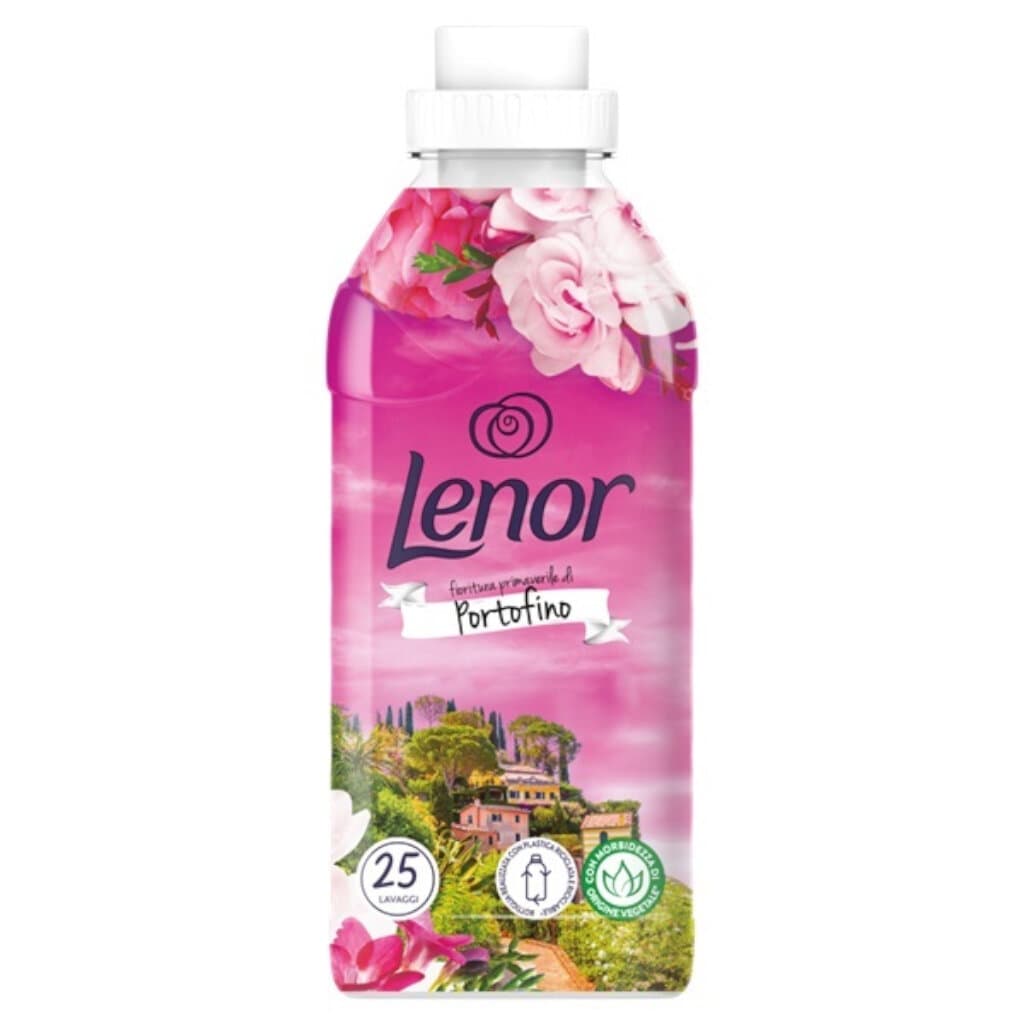 Lenor Ammorbidente Concentrato Fioritura Primaverile di Portofino – Предна страна на бутилката с информация за продукта.