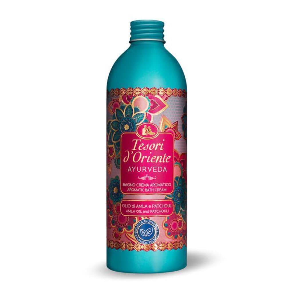 Tesori d'Oriente Ayurveda Bath Cream в елегантна опаковка, крем за вана с аюрведичен аромат.