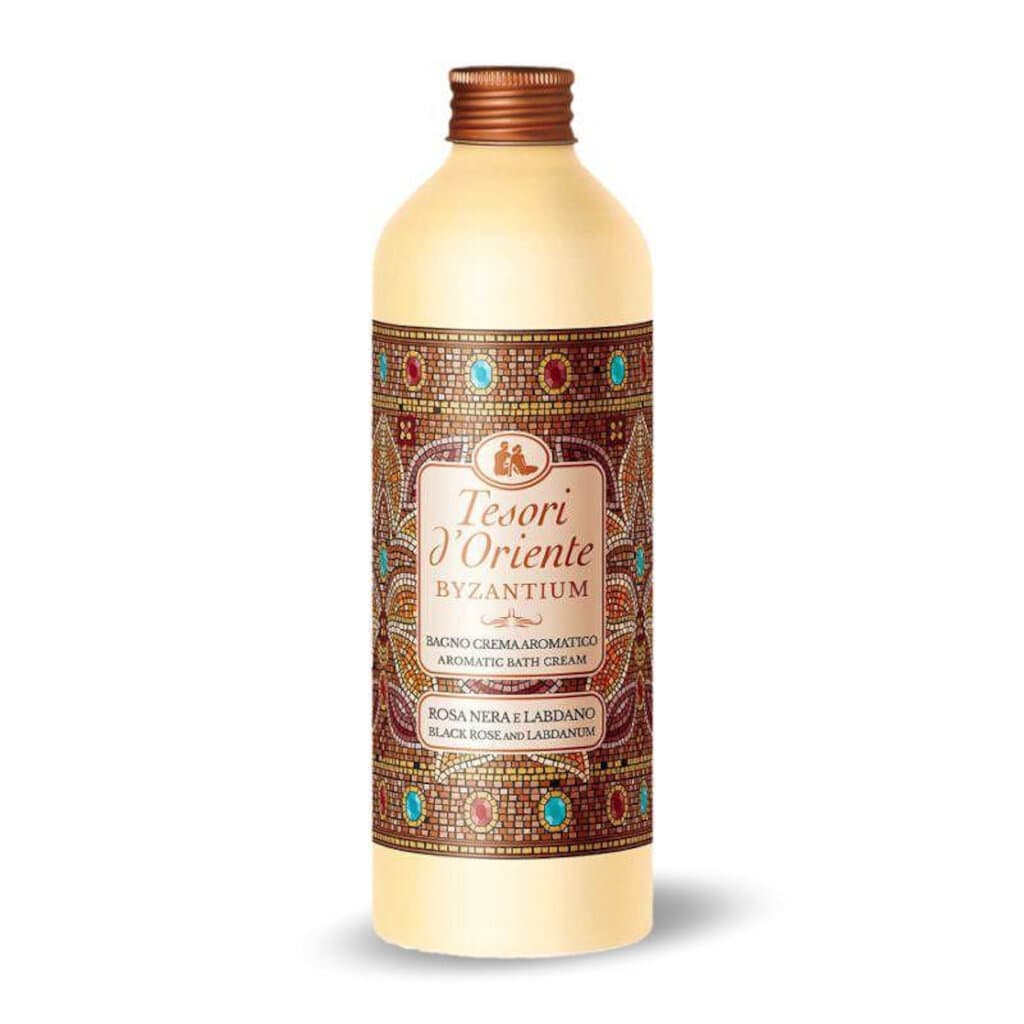 Tesori d'Oriente Byzantium Bath Cream в елегантна опаковка, луксозен крем за вана с византийски аромат.