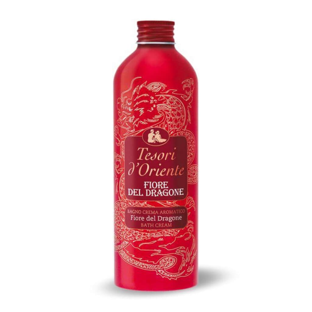 Tesori d'Oriente Fiore del Dragone Bath Cream в елегантна опаковка, крем за вана с аромат на драконово цвете.
