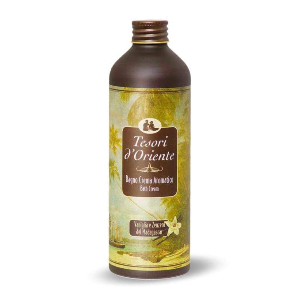 Tesori d'Oriente Vaniglia e Zenzero del Madagascar Bath Cream в елегантна опаковка, крем за вана с ванилия и джинджифил.
