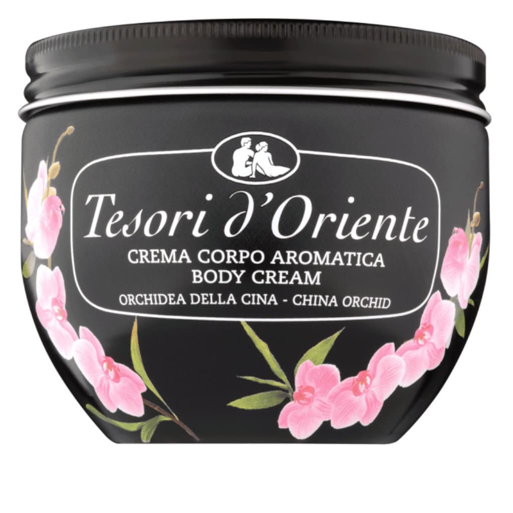 Tesori d'Oriente Crema Corpo Orchidea Imperiale – Предна страна на опаковката с елегантен дизайн и изображение на императорска орхидея.