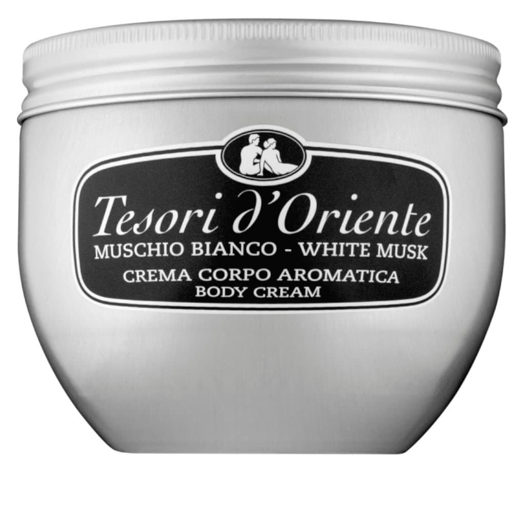 Tesori d'Oriente Крем за тяло Muschio Bianco в опаковка, показваща предната страна с основна информация.