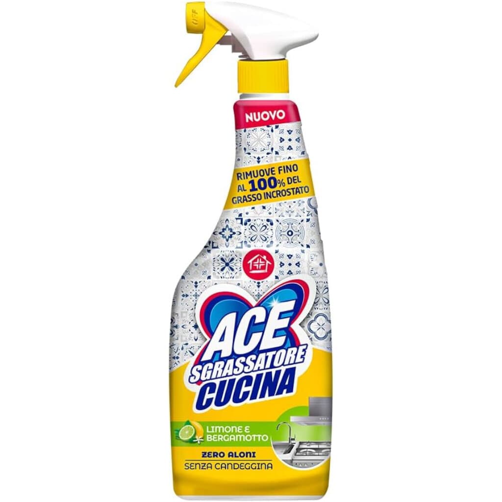 Опаковка на ACE Sgrassatore Cucina Limone e Bergamotto (600 мл), с изображения на лимон и бергамот.