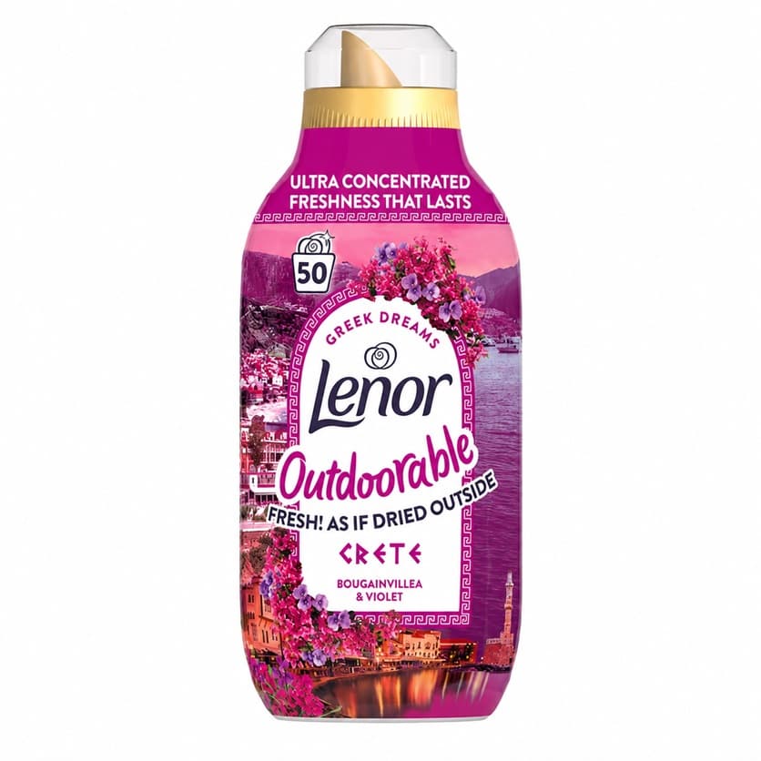 Lenor Outdoorable Greek Dreams Crete ултраконцентриран омекотител с аромат на бугенвилия и виолетка 700 мл за 50 пранета