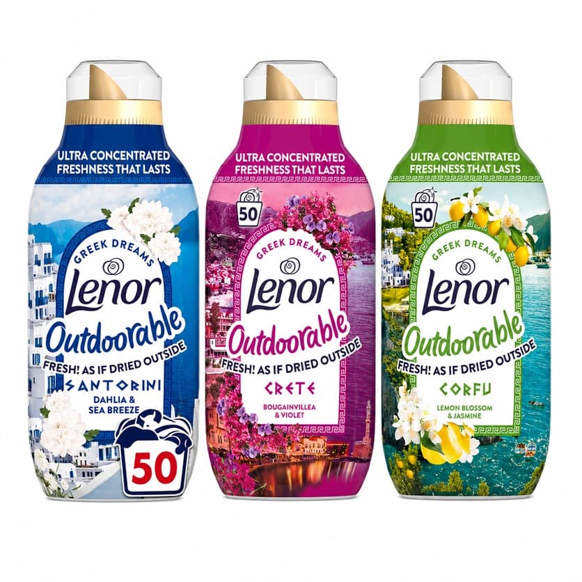 Lenor Outdoorable Greek Dreams ултраконцентрирани омекотители Santorini, Crete и Corfu – 700 мл за 50 пранета