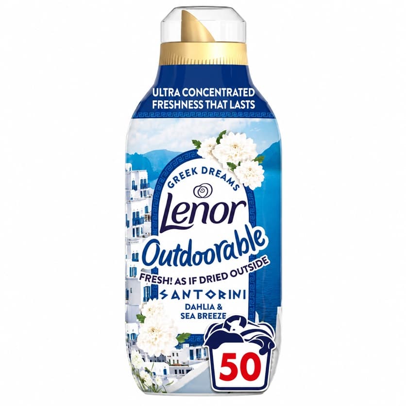 Lenor Outdoorable Greek Dreams Santorini ултраконцентриран омекотител с аромат на далия и морски бриз 700 мл за 50 пранета