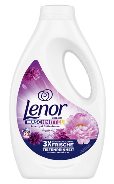 Lenor Amethyst Blossom Dream – течен препарат за цветно пране, 20 пранета, дълбоко почистване и защита на цветовете