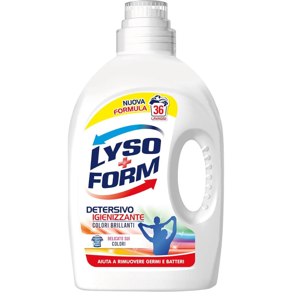 Опаковка на Lysoform Detersivo Igienizzante Colori Brillanti (1.62L).