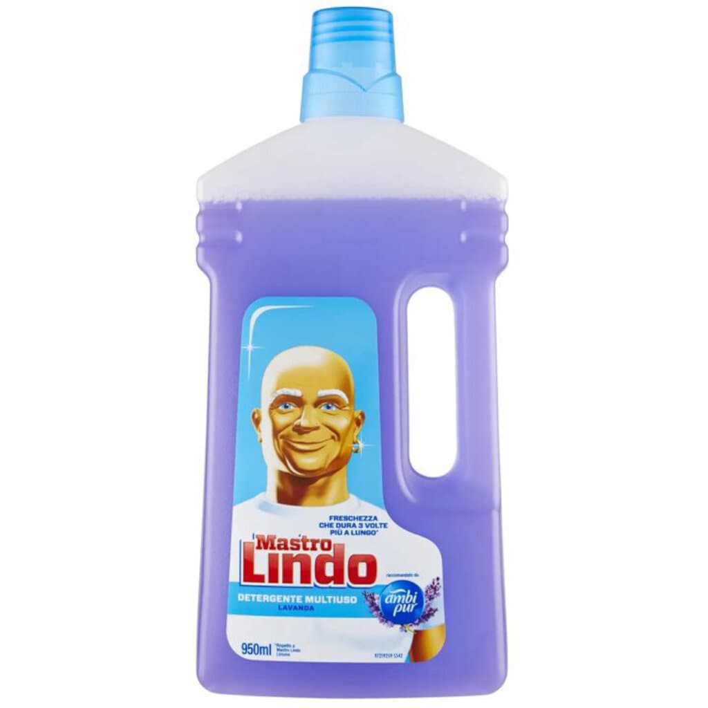 Опаковка на Mastro Lindo Lavanda, универсален почистващ препарат с аромат на лавандула.