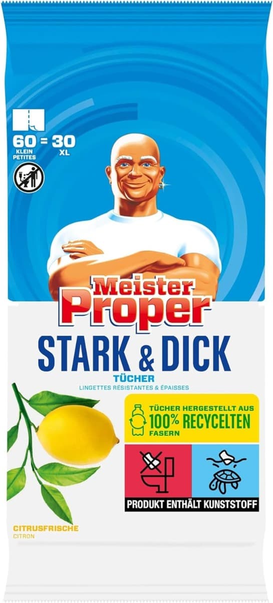 Meister Proper Stark & Dick Citrus – пакет 30 XXL почистващи кърпи с аромат на лимон