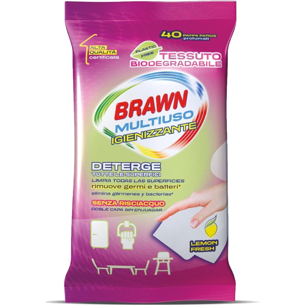 Braun Multiuso Panni Igienizzanti – Универсални хигиенизиращи кърпи – Предна част на опаковката.