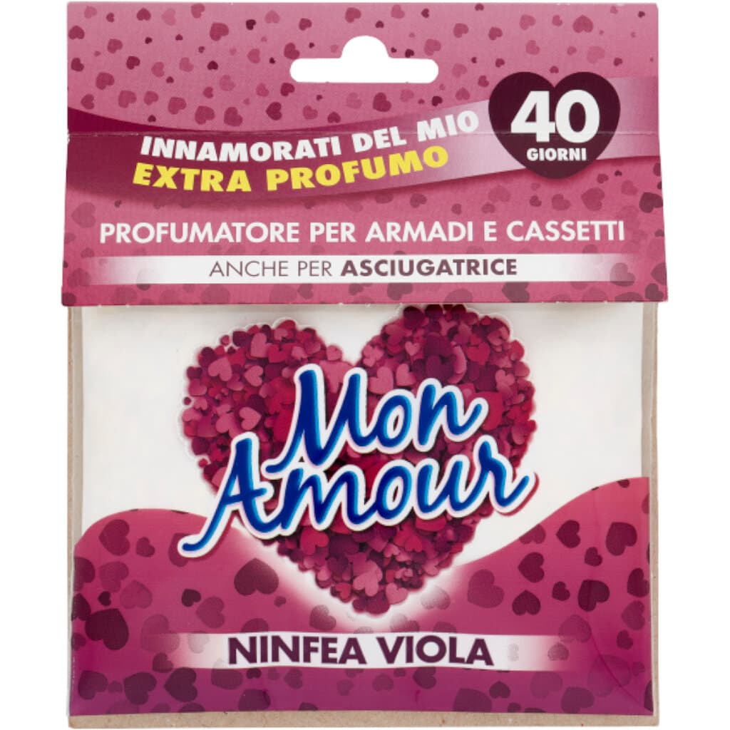Опаковка и преден изглед на Mon Amour Sacchetti Profumati Ninfea Viola | Ароматизирани Торбички с Дълготраен Аромат на Водна Лилия