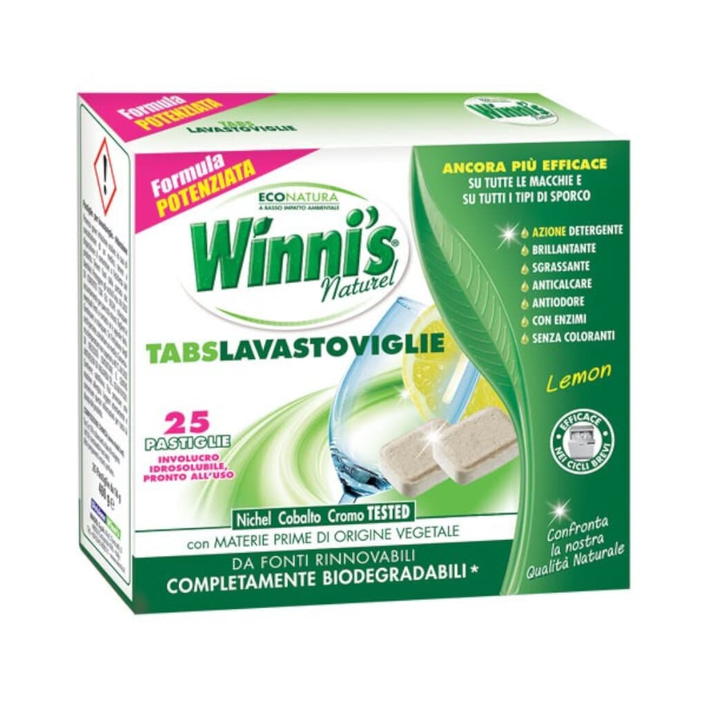 Осигурете си перфектно чисти и блестящи съдове с Winni's Tabs Lavastoviglie. Поръчайте сега и се насладете на екологично почистване!
