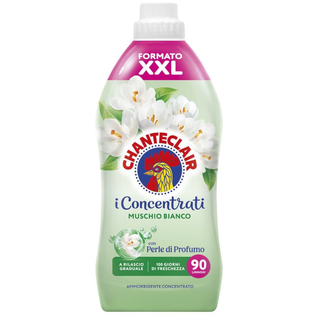 "I Concentrati Muschio Bianco XXL – Предна страна на опаковката, показваща концентрираната формула с ароматни перли за дълготрайна свежест и мекота."