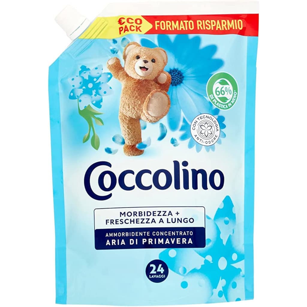 Омекотител Coccolino Aria di Primavera в опаковка, показваща предната страна с основна информация.