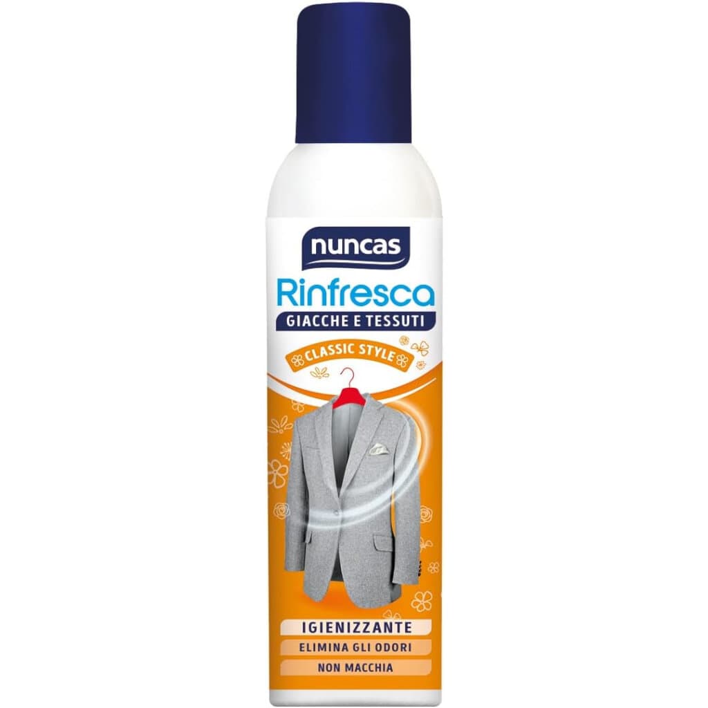 Опаковка на Nuncas Rinfresca Giacche e Tessuti Spray Antiodore Classic Style (250 мл).