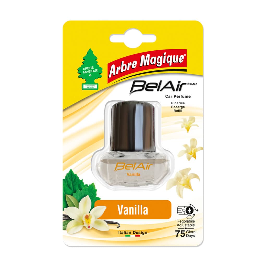 Arbre Magique Belair Vanilla Refill – Предна страна на опаковката с изображение на ванилови шушулки.