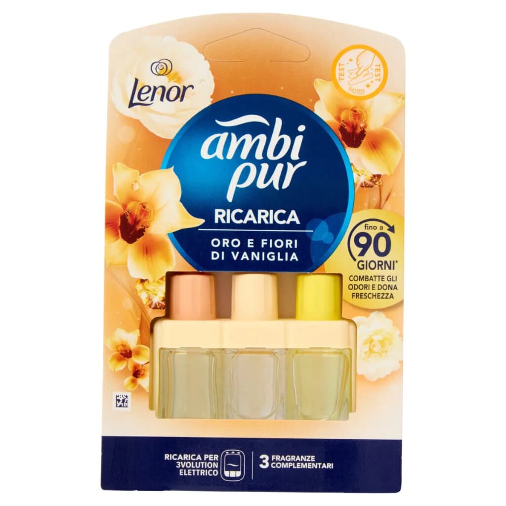 Ambi Pur 3Volution Електрическа резерва – Oro e Fiori di Vaniglia, 20 мл – Предна част на продукта.