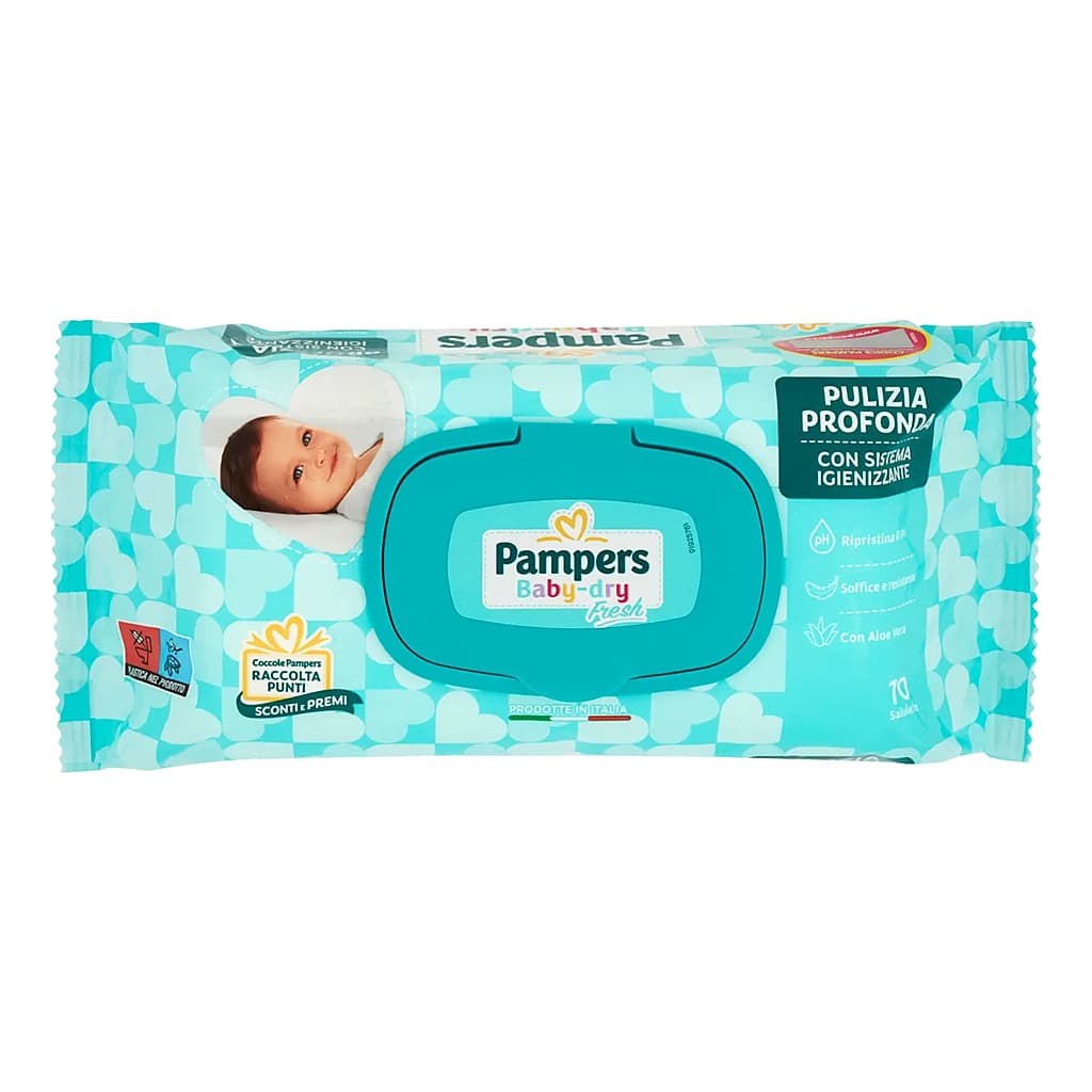 Pampers Baby-dry бебешки мокри кърпички с Aloe Vera без алкохол и парабени – 70 бр.