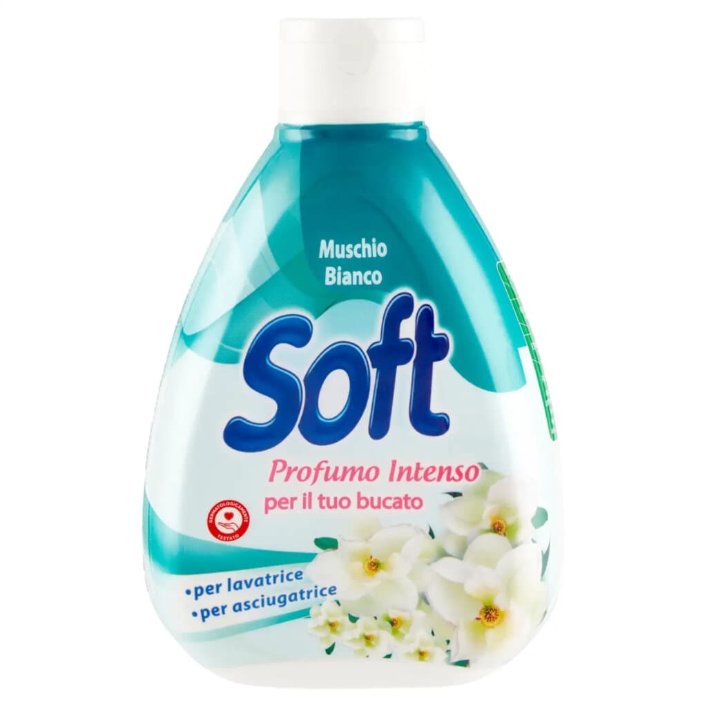 Интензивен парфюм за пране Soft Multi Profumo – Muschio Bianco – Опаковка с информация за продукта.