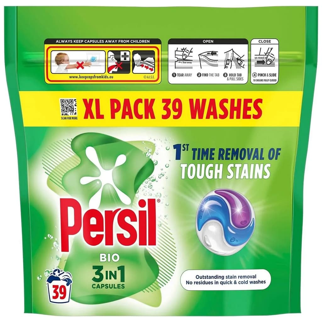 Persil Bio 3 in 1 био капсули с ензими за упорити петна и студено пране – 39 броя