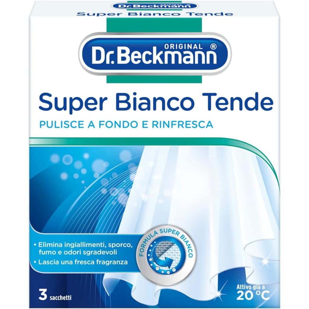 Dr. Beckmann Super Bianco Tende – Опаковка на освежителя и избелителя за пердета.