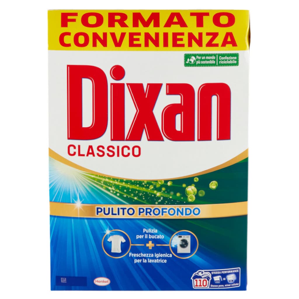 Dixan Pulito Profondo Polvere Classico – 110 пранета – Предна страна на опаковката с информация за продукта.