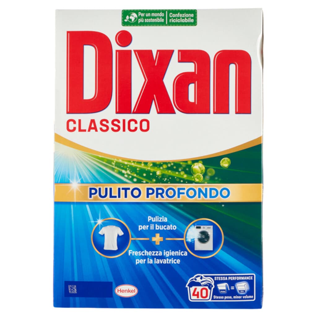 Dixan Pulito Profondo Polvere Classico – 40 пранета – Предна страна на опаковката с информация за продукта.