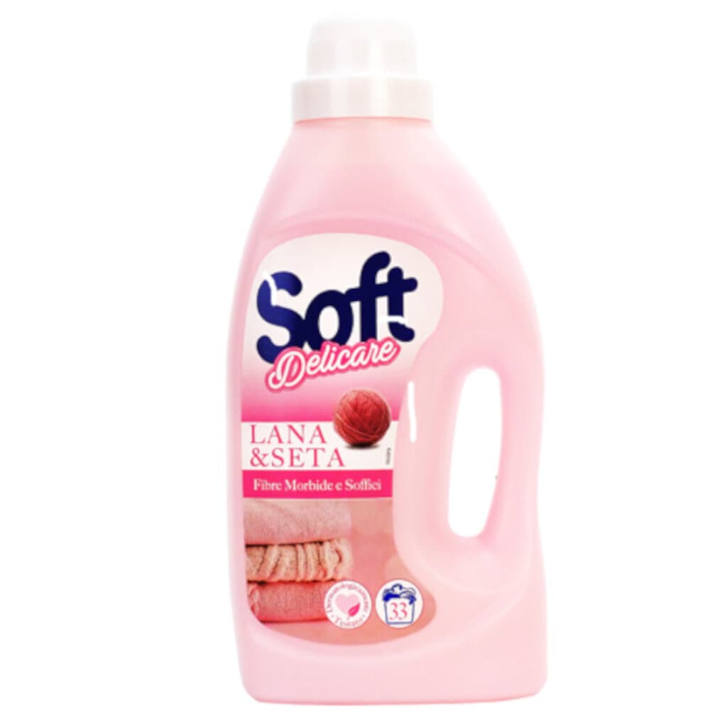 Soft Detersivo Liquido Lana & Seta – Перилен препарат за деликатни материи – Предна част на опаковката.