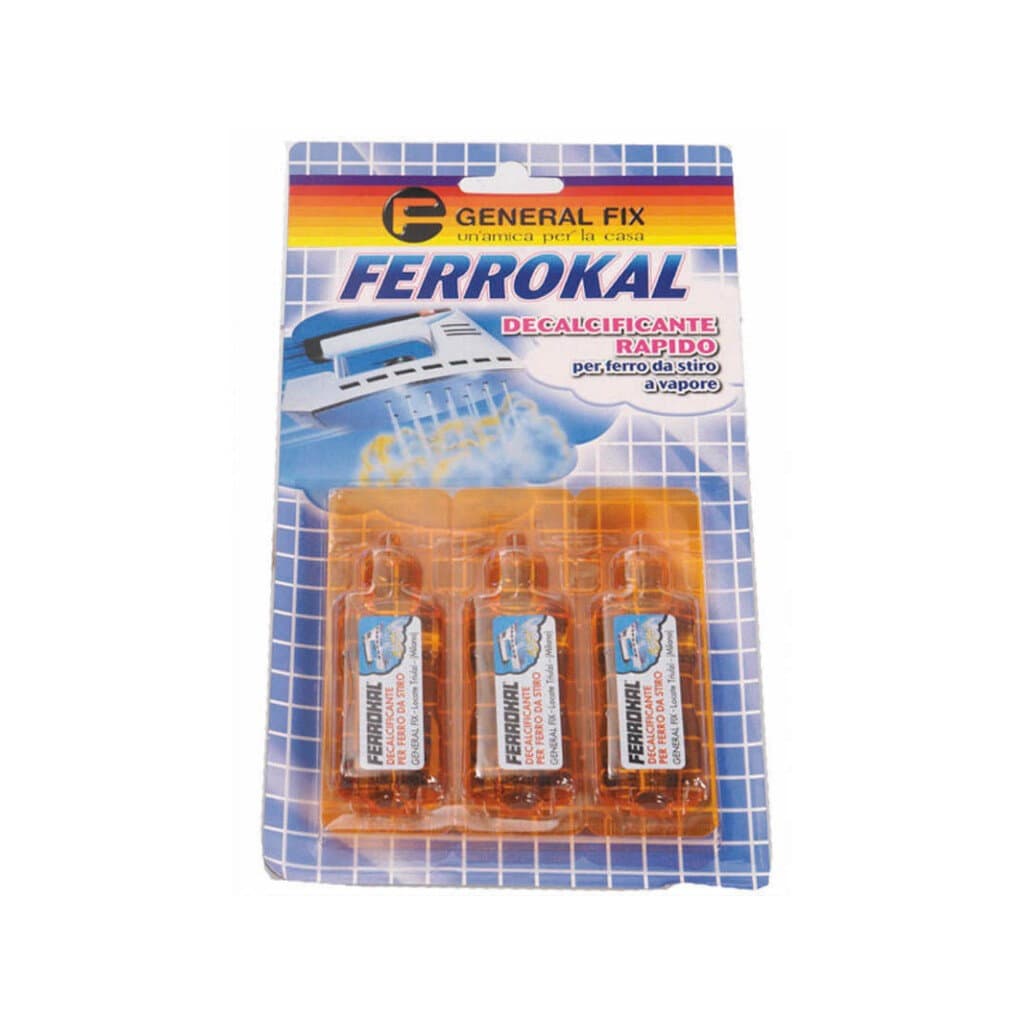 "Ferrokal Decalcificante per Ferro da Stiro – Предна страна на опаковката, показваща продукта за премахване на калциевите отлагания."
