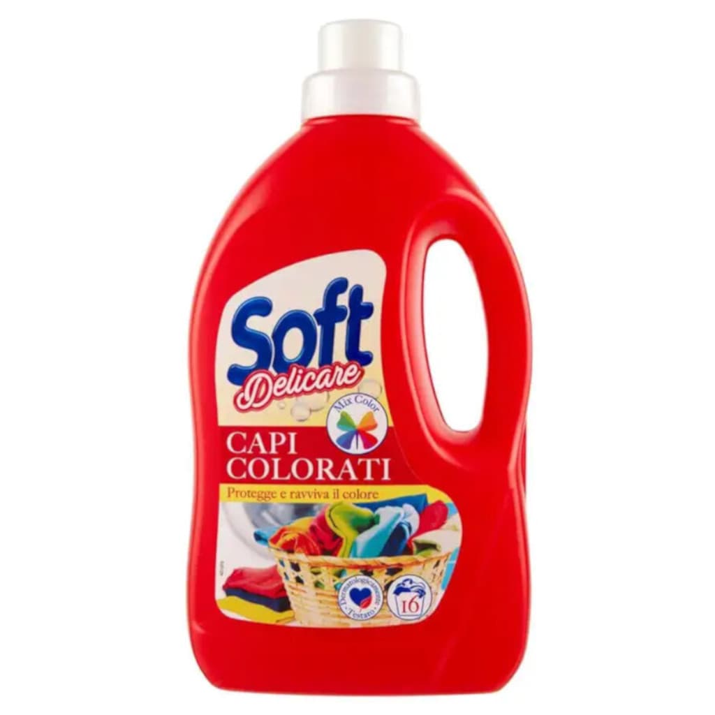 Soft Detersivo Liquido Mix Color – Течен перилен препарат за цветни дрехи – Предна част на опаковката.