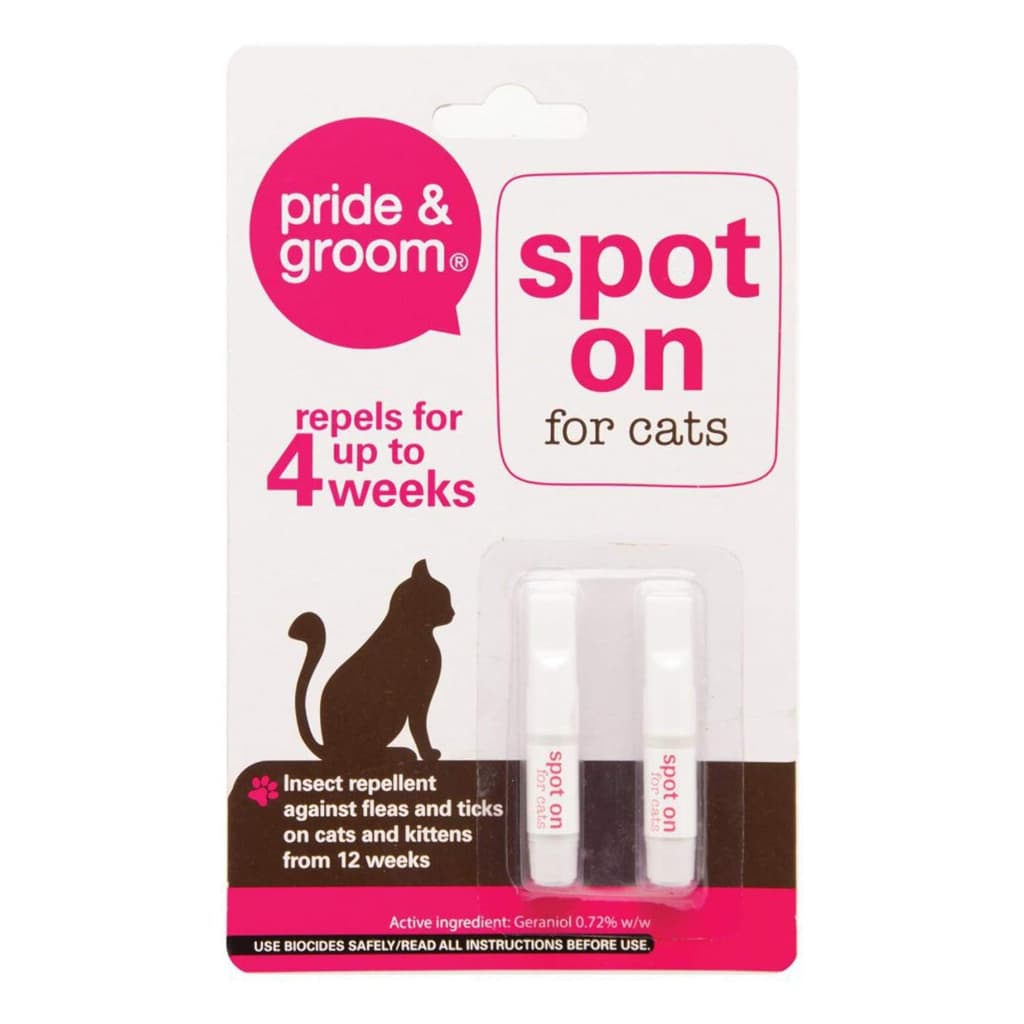 Pride & Groom Spot On репелентни капки с гераниол срещу бълхи и кърлежи за котки и котенца над 12 седмици