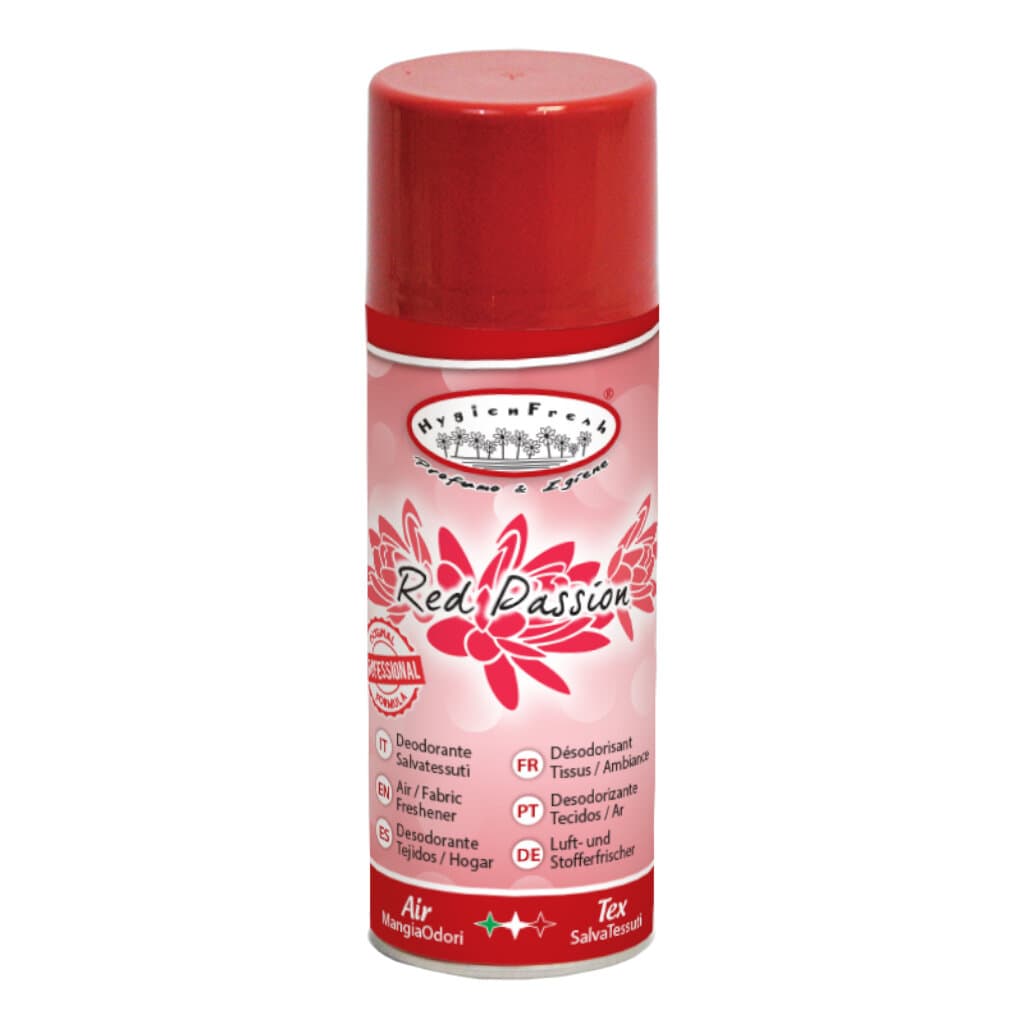 Опаковка и преден изглед на HygienFresh DeoSpray Red Passion - 400 ml | Дезодориращ спрей с аромат на червени плодове