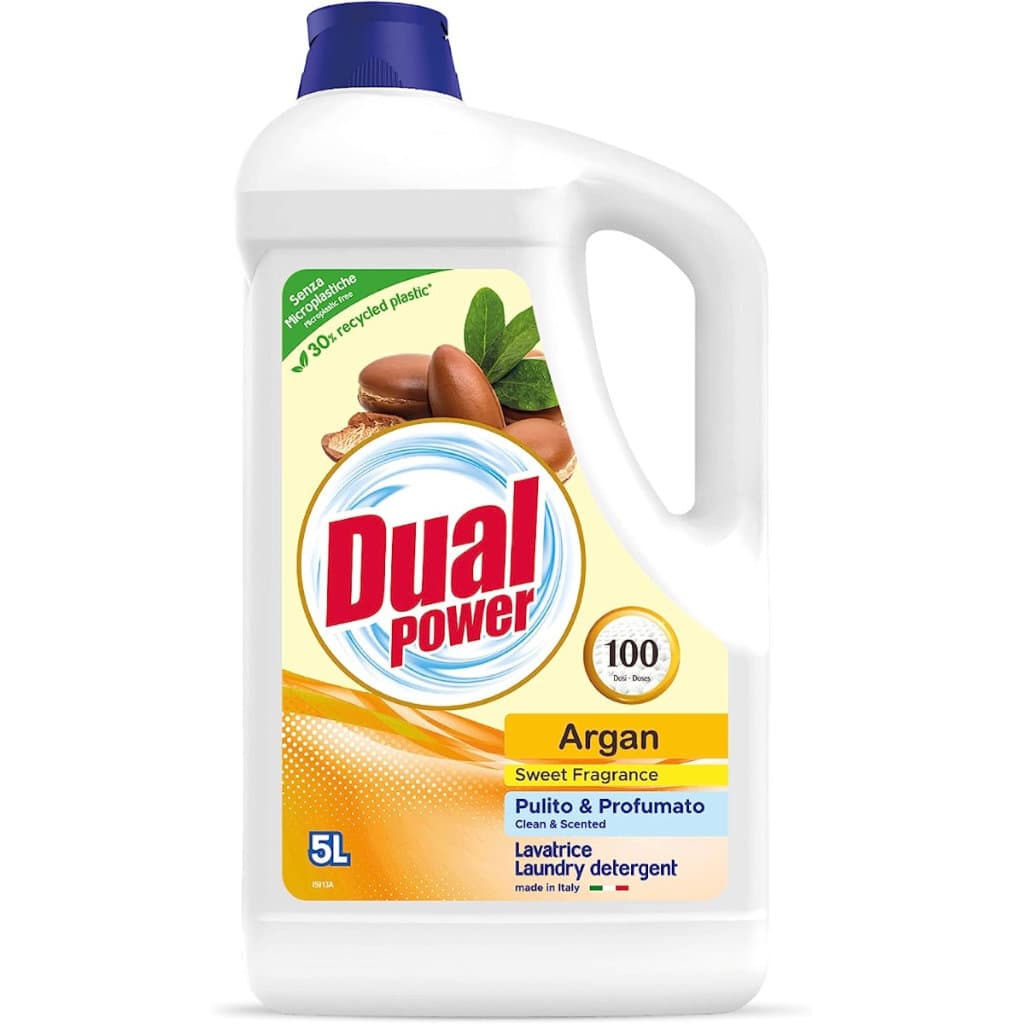 Dual Power Detersivo Lavatrice Perle d'Argan - опаковка, показваща предната страна с основна информация.