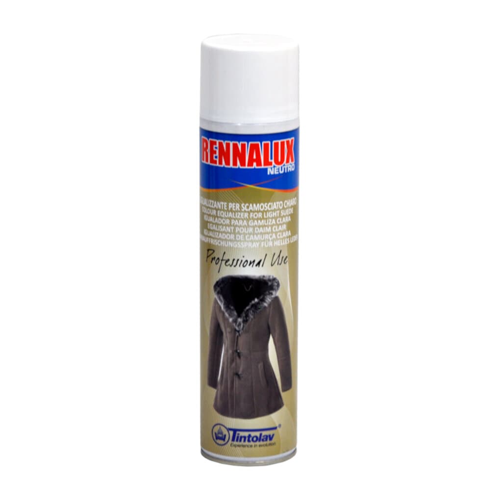 Rennalux Neutro Light Suede Equalizer в опаковка, спрей за уеднаквяване на цвета и текстурата на светъл велур.