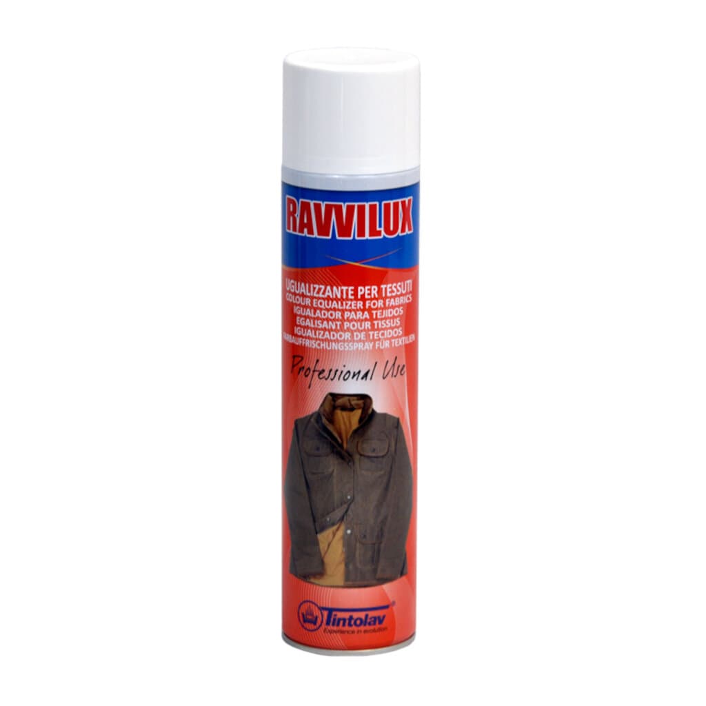 Ravvilux Reviving Spray в опаковка, спрей за възстановяване на цветовете и освежаване на текстил.