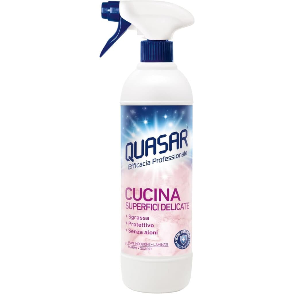 Опаковка на Quasar Cucina Superfici Delicate - 580 мл, показваща етикета и дизайна.