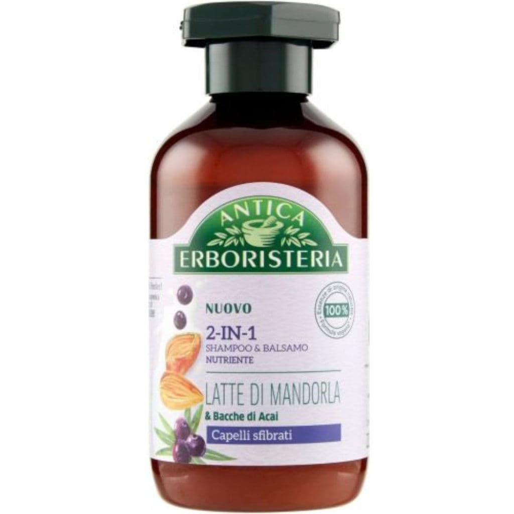 Опаковката на Antica Erboristeria Latte di Mandorla Shampoo отпред с лого и основни инструкции.
