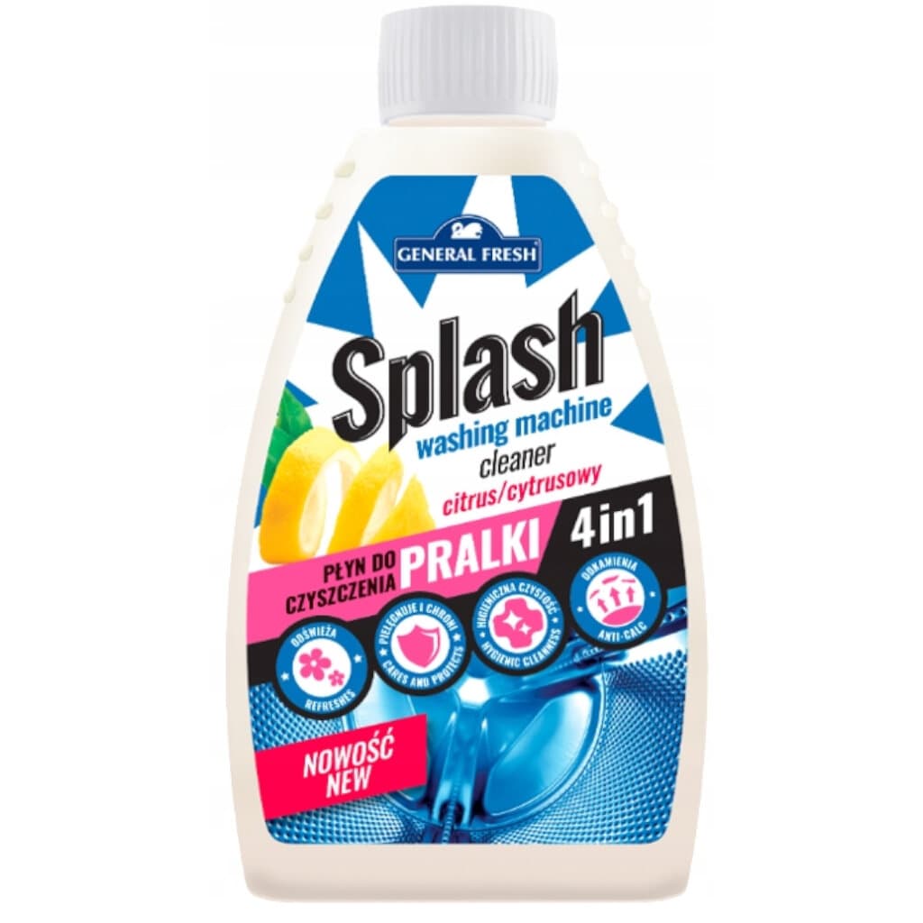 Splash Почиствaщ препарат за перални – 250 мл, предна опаковка с информация за продукта.